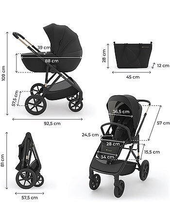 Poussette Kinderkraft PRIME 3 3-en-1 nacelle + MINK PRO 2 panneau mesh été 1 main chic