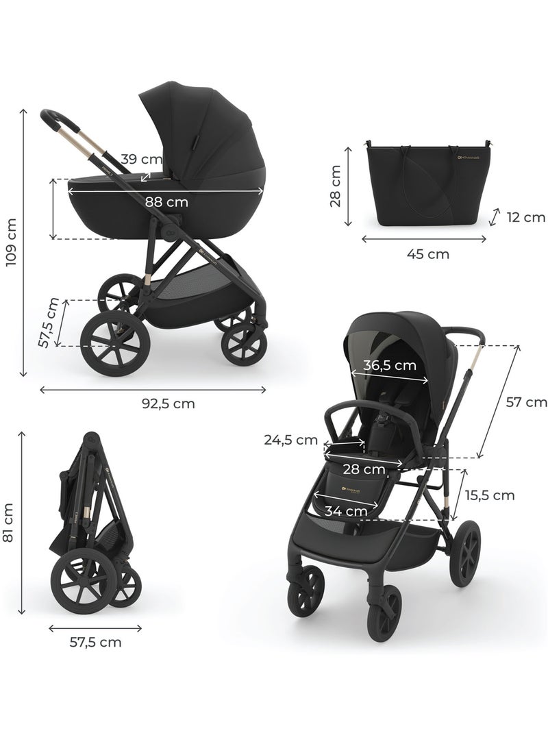 Poussette Kinderkraft PRIME 3 3-en-1 travel system MINK PRO 2 adaptateurs pliage avec siège Noir - Kiabi
