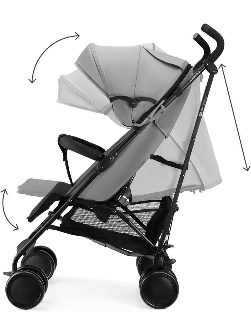 Poussette Kinderkraft SIESTA 2, pliage canne, jusqu'à 22 kg, dossier et repose-pieds réglables Gris - Kiabi