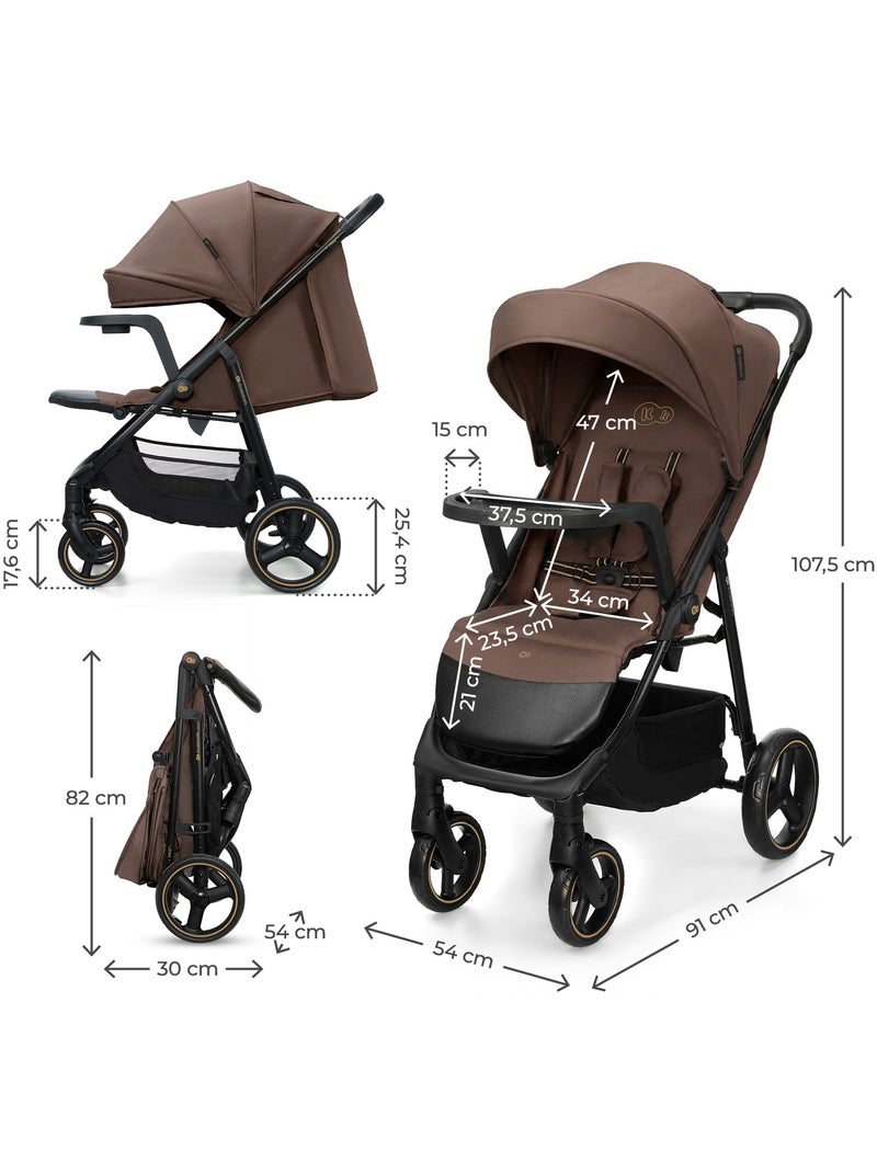 Poussette Kinderkraft TRIG 3 TR AVEC PLATEAU, légère 9,6 kg, grande assise, repose-pieds 3 pos. Marron - Kiabi