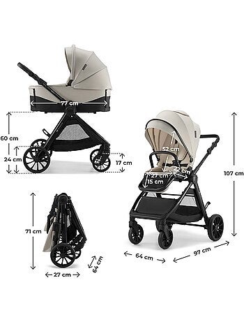Poussette Kinderkraft VESTO 2 3 en 1 avec siège auto MINK PRO 2, siège réversible et pliage compact