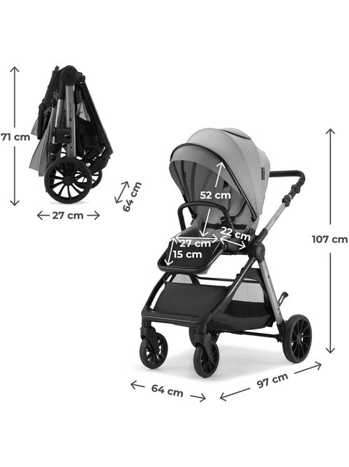 Poussette Kinderkraft VESTO 2, memory buttons, assise amovible 1 main, roues 8/11", harnais 5 points - Kiabi