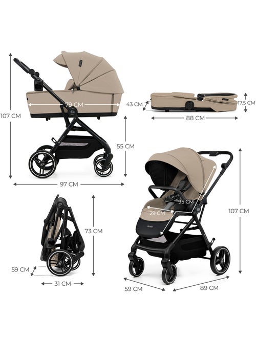 Poussette Kinderkraft YOXI 2 en 1 avec nacelle pliable, siège réversible et roues increvables - Kiabi