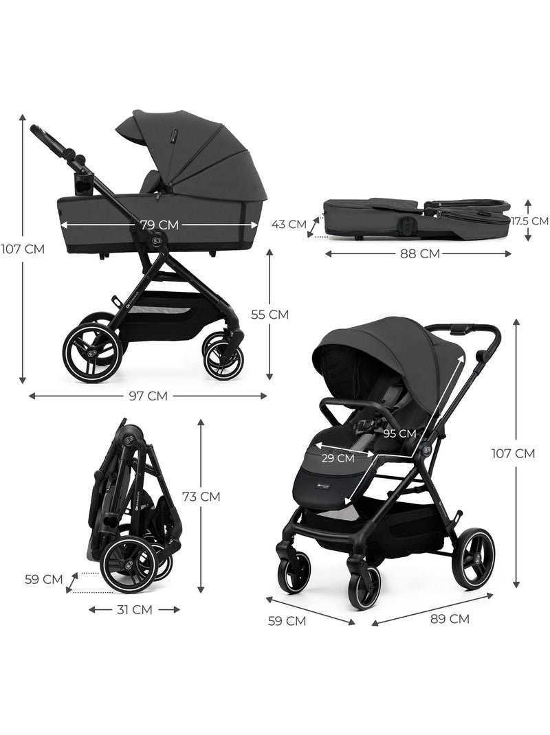 Poussette Kinderkraft YOXI 2 en 1 avec nacelle pliable, siège réversible et roues increvables Gris - Kiabi