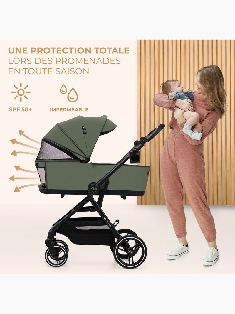 Poussette Kinderkraft YOXI 2 en 1 avec nacelle pliable, siège réversible et roues increvables Vert - Kiabi
