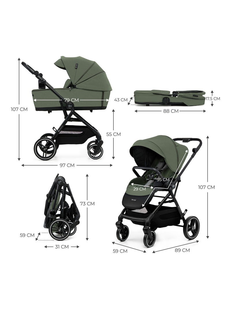 Poussette Kinderkraft YOXI 2 en 1 avec nacelle pliable, siège réversible et roues increvables Vert - Kiabi