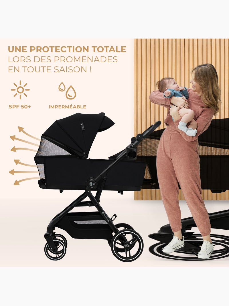 Poussette Kinderkraft YOXI 2 en 1 avec nacelle, siège réversible, roues increvables et UPF50+ Noir - Kiabi