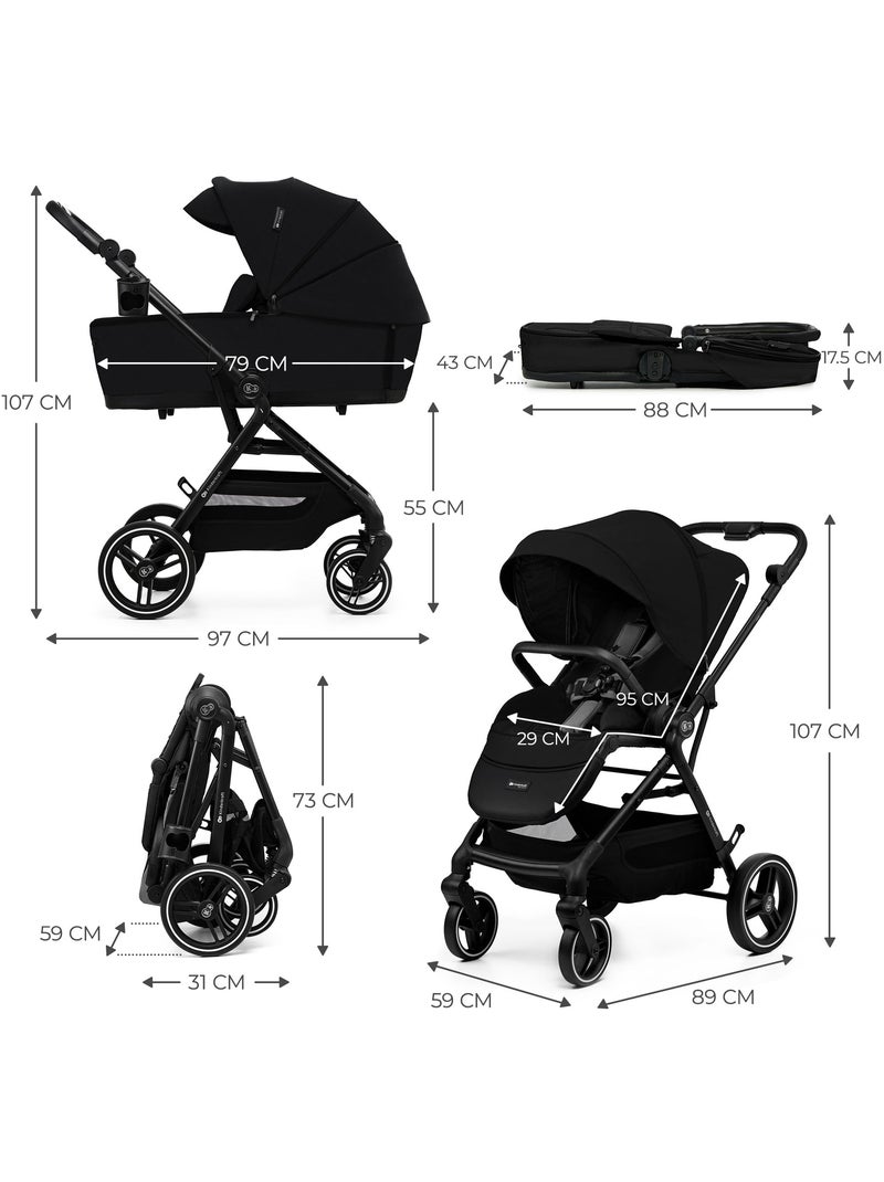 Poussette Kinderkraft YOXI 2 en 1 avec nacelle, siège réversible, roues increvables et UPF50+ Noir - Kiabi