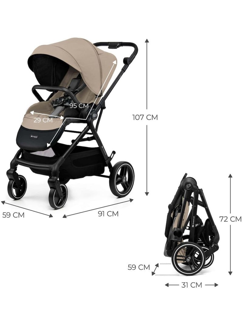 Poussette Kinderkraft YOXI avec siège réversible, roues increvables, pliage facile et UPF50+ Beige - Kiabi