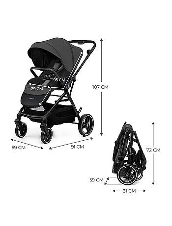 Poussette Kinderkraft YOXI avec siège réversible, roues increvables, pliage facile et UPF50+