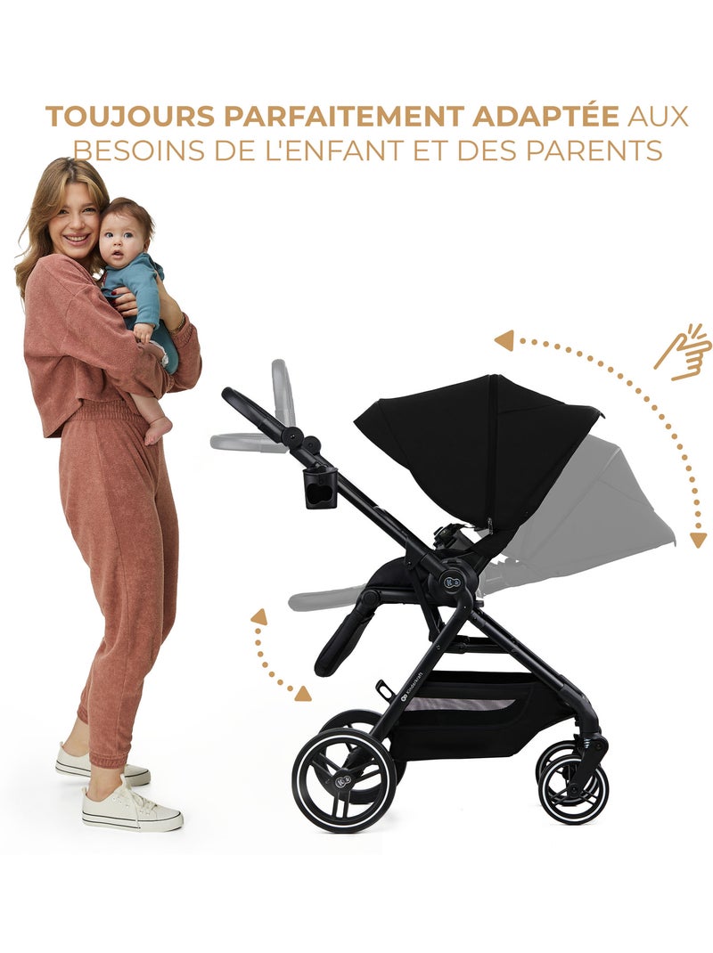Poussette Kinderkraft YOXI avec siège réversible, roues increvables, pliage facile et UPF50+ Noir - Kiabi