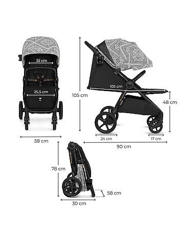 Poussette légère et maniable avec pliage facile et roues amorties