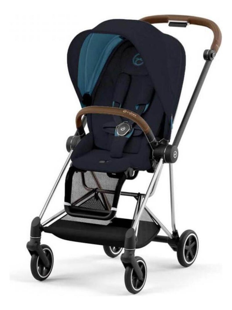 Poussette MIOS 3 châssis Chrome Marron habillage Midnight Blue Bleu - Kiabi