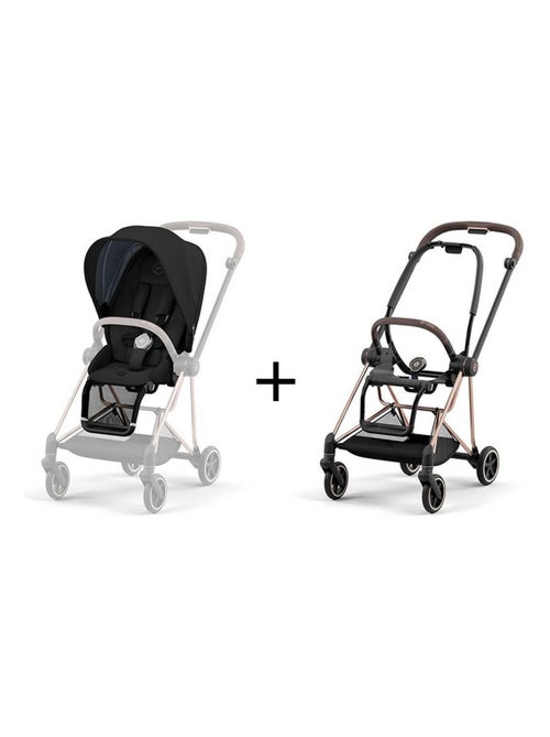 Poussette MIOS 3 châssis Rose Gold habillage Deep Black - Kiabi