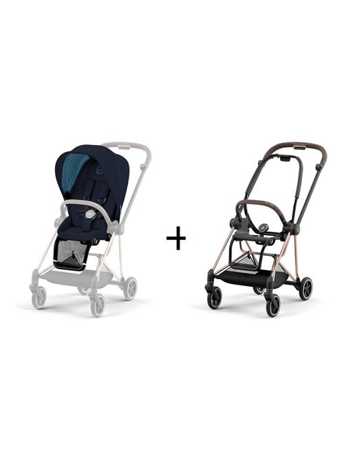 Poussette MIOS 3 châssis Rose Gold habillage Midnight Blue - Kiabi