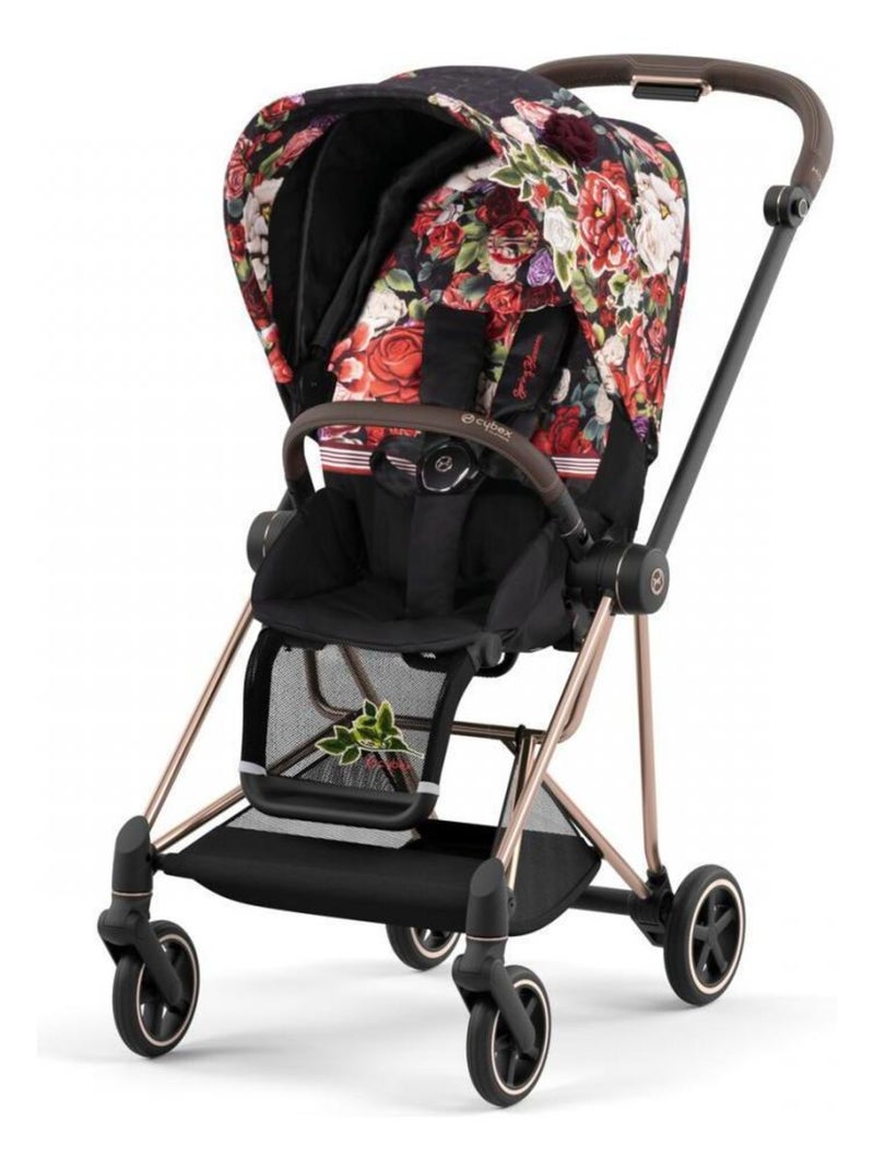 Poussette MIOS 3 châssis Rose Gold habillage Spring Blossom Dark Blanc - Kiabi
