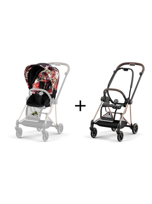 Poussette MIOS 3 châssis Rose Gold habillage Spring Blossom Dark - Kiabi