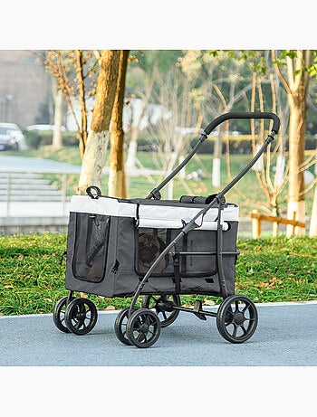 Poussette pliable animaux chien chat nacelle amovible 4 roues