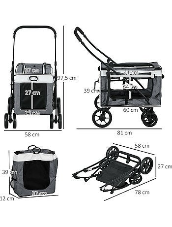 Poussette pliable animaux chien chat nacelle amovible 4 roues