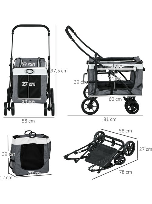 Poussette pliable animaux chien chat nacelle amovible 4 roues - Kiabi
