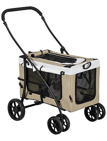 Poussette pliable animaux chien chat nacelle amovible 4 roues kaki