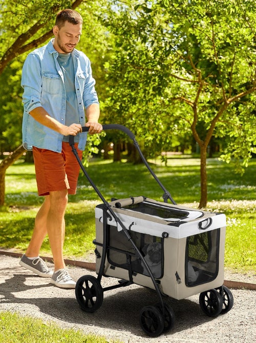 Poussette pliable animaux chien chat nacelle amovible 4 roues kaki - Kiabi