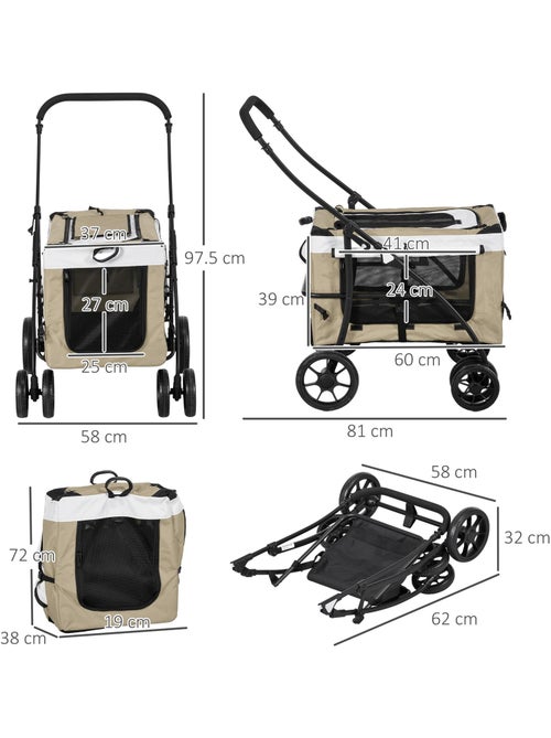 Poussette pliable animaux chien chat nacelle amovible 4 roues kaki - Kiabi