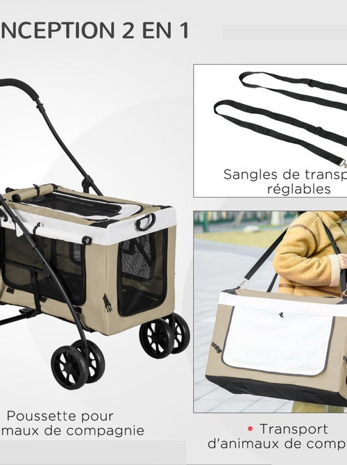 Poussette pliable animaux chien chat nacelle amovible 4 roues kaki - Kiabi