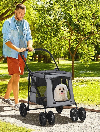 Poussette pliable chien chat 4 roues avec coussin