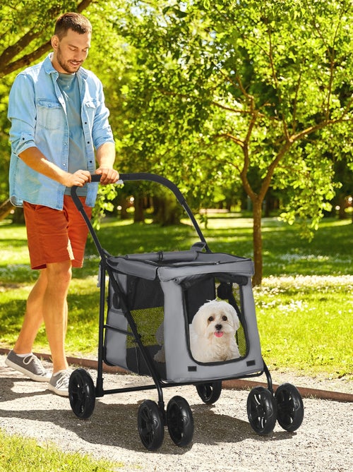Poussette pliable chien chat 4 roues avec coussin - Kiabi