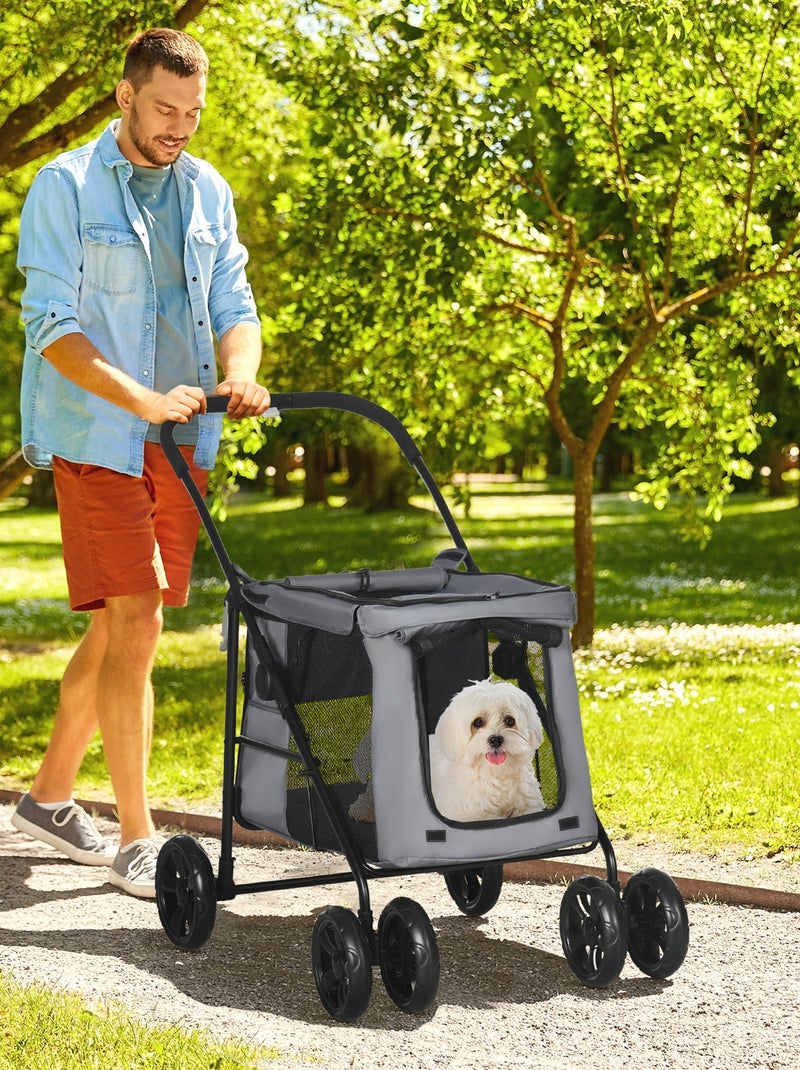 Poussette pliable chien chat 4 roues avec coussin Gris - Kiabi