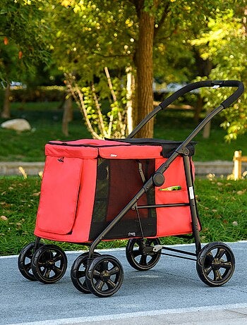 Poussette pliable chien chat 4 roues avec coussin