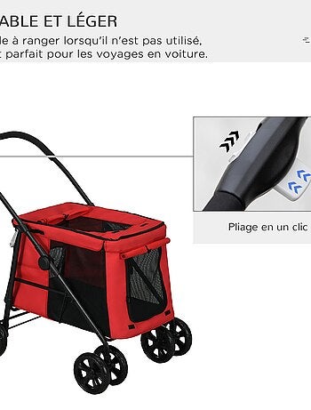 Poussette pliable chien chat 4 roues avec coussin