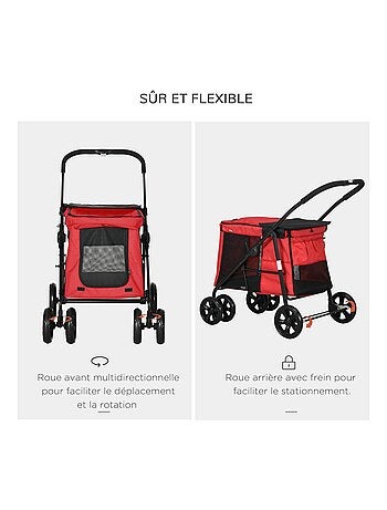 Poussette pliable chien chat 4 roues avec coussin