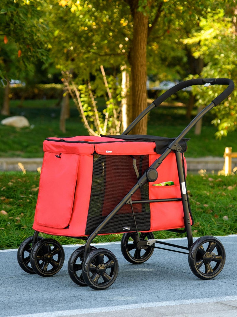 Poussette pliable chien chat 4 roues avec coussin Rouge - Kiabi