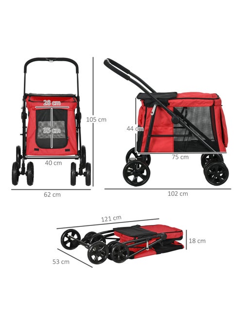 Poussette pliable chien chat 4 roues avec coussin - Kiabi