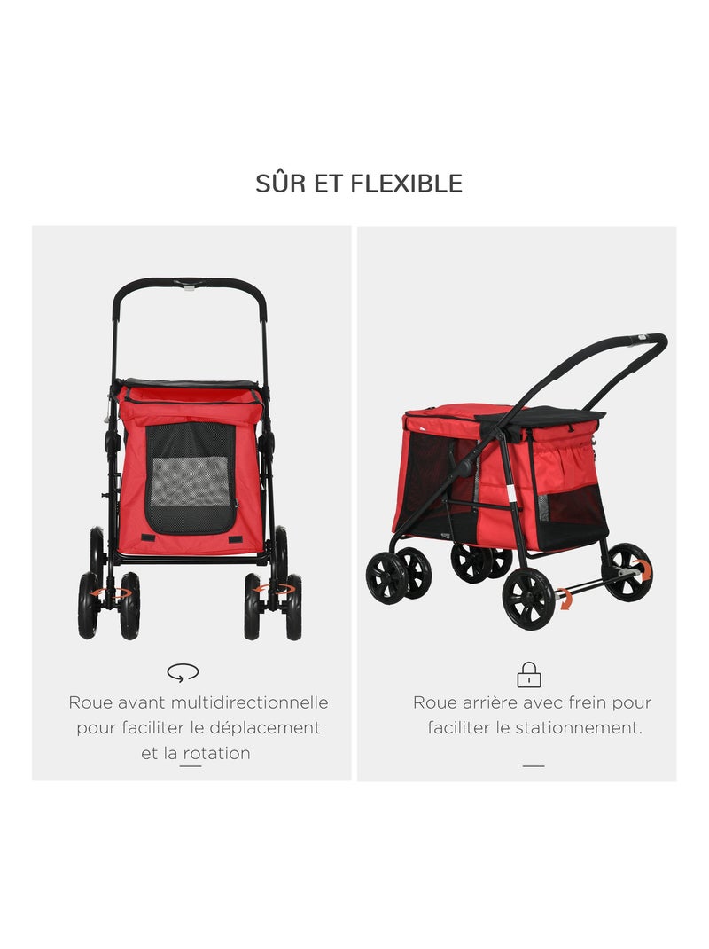 Poussette pliable chien chat 4 roues avec coussin Rouge - Kiabi