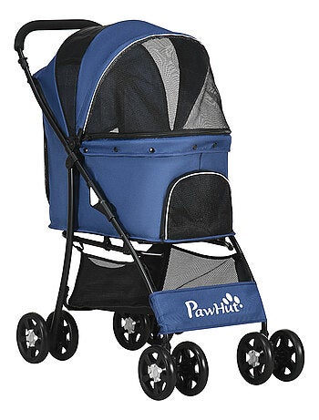 Poussette pliable pour chien chat avec coussin noir bleu