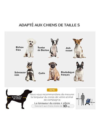 Poussette pliable pour chien chat avec coussin noir bleu