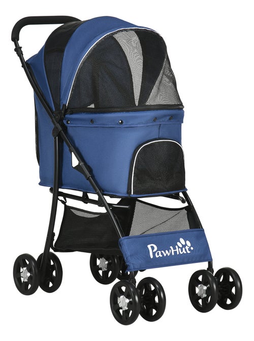 Poussette pliable pour chien chat avec coussin noir bleu - Kiabi