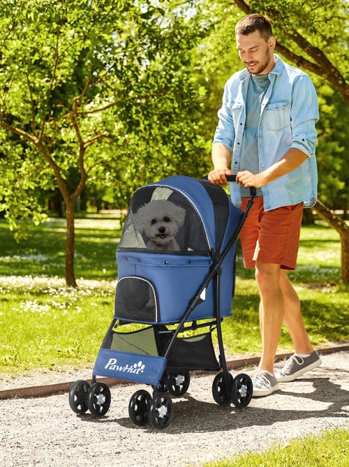 Poussette pliable pour chien chat avec coussin noir bleu - Kiabi