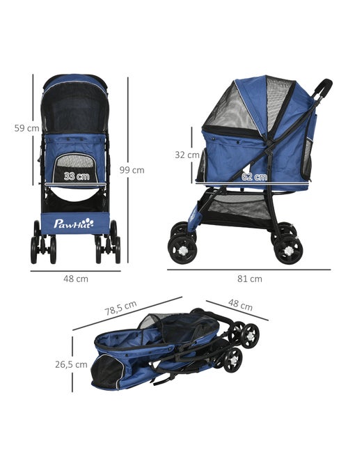 Poussette pliable pour chien chat avec coussin noir bleu - Kiabi