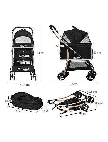 Poussette pliable pour chien chat nacelle amovible 2 en 1 noir