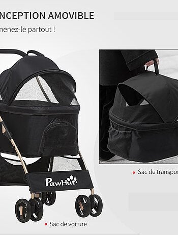 Poussette pliable pour chien chat nacelle amovible 2 en 1 noir