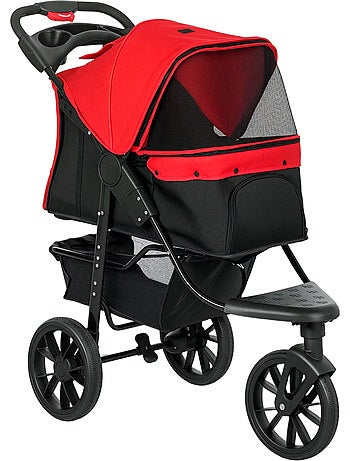 Poussette pour chien pliable 3 roues tout-terrain rouge noir