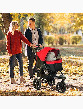 Poussette pour chien pliable 3 roues tout-terrain rouge noir