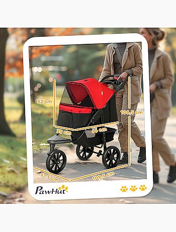 Poussette pour chien pliable 3 roues tout-terrain rouge noir