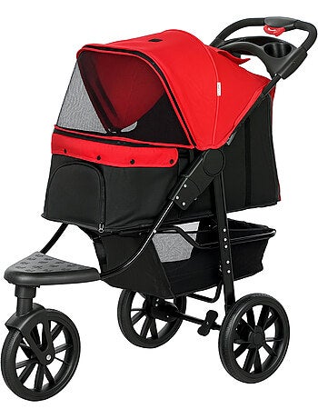 Poussette pour chien pliable 3 roues tout-terrain rouge noir