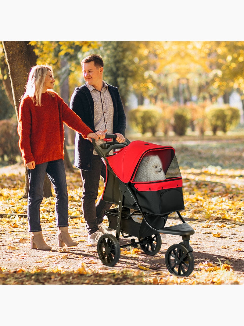 Poussette pour chien pliable 3 roues tout-terrain rouge noir Rouge - Kiabi