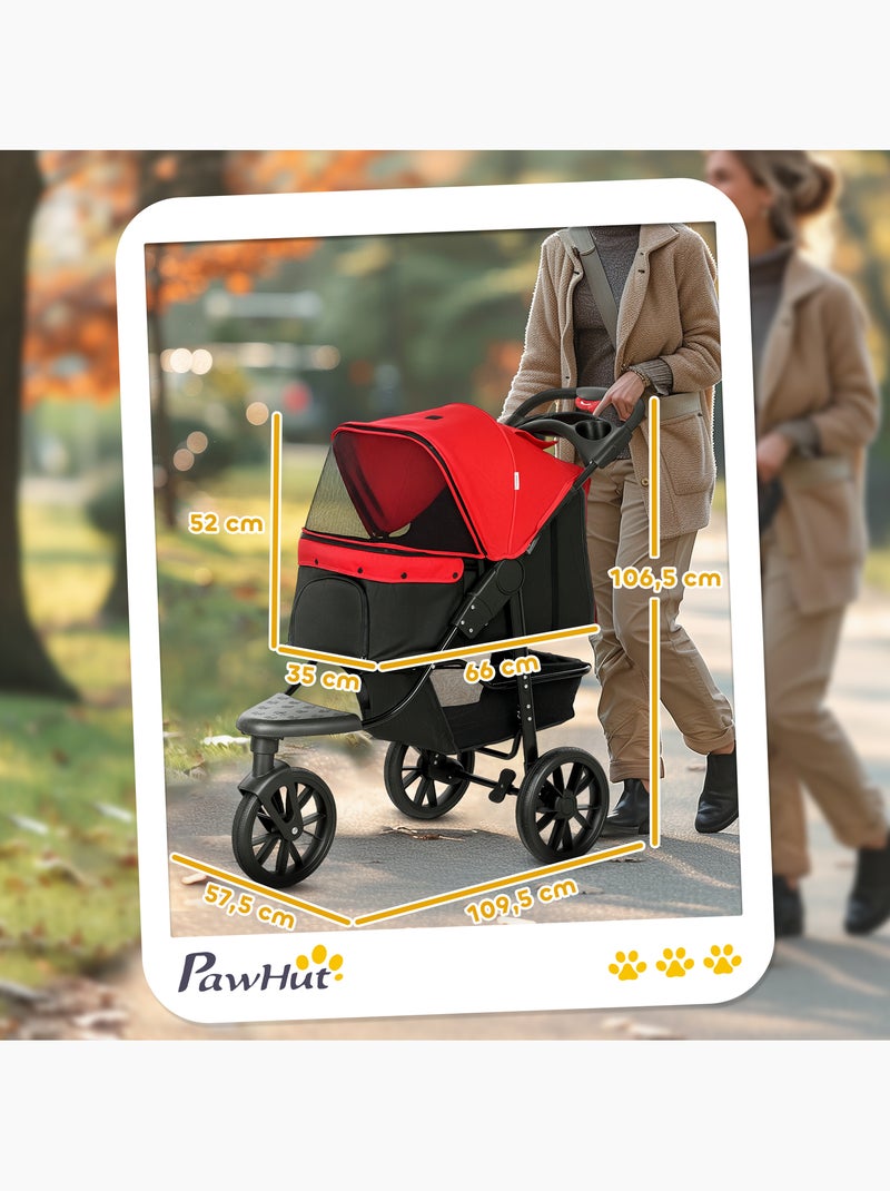 Poussette pour chien pliable 3 roues tout-terrain rouge noir Rouge - Kiabi